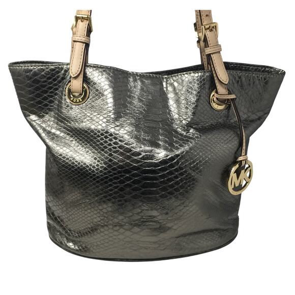 Michael Kors Jet Set Gray Leather Python Embossed Tote Bag - Picture 2 of 16